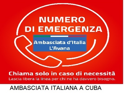 Ambasciata d'Italia l'Havana Cuba numero per emergenze 