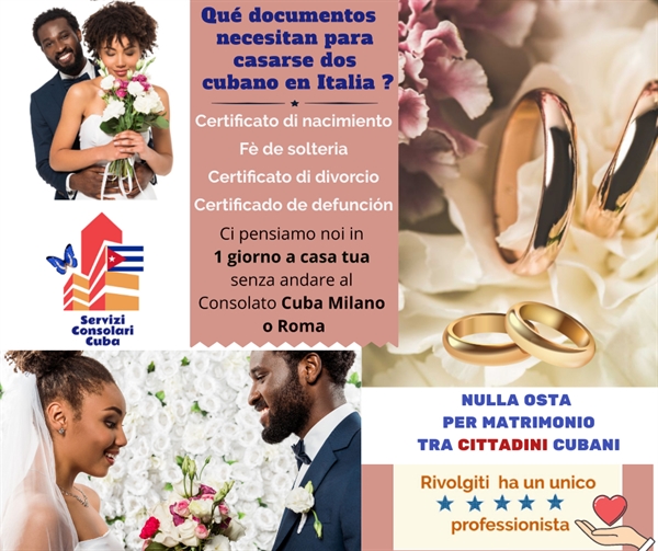 Agenzia pratiche matrimonio Cuba rilascio nulla osta per sposarsi in Italia