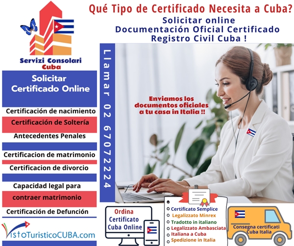 Fè de Soltería Registro Civil o certificato stato libero cubano