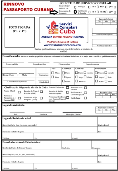 Còmo llenar planilla para Renovar Pasaporte cubano en Italia