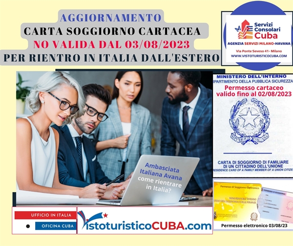 Aggiornamento 2023 carta soggiorno cartacea per rientro da Cuba  