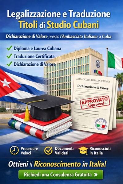 Legalizzazione Titoli di Studio Cubani ambasciata italiana