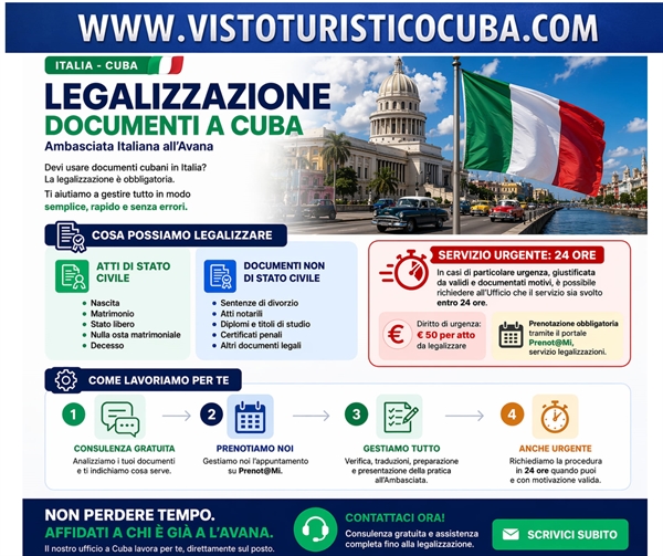 Legalizzazione documenti ambasciata italiana a Cuba