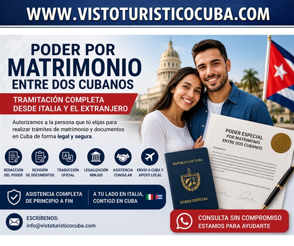 Poder por matrimonio a Cuba entre dos cubanos desde Italia