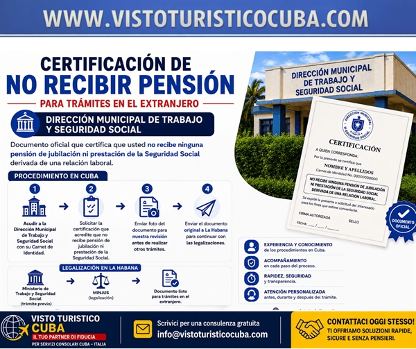 Certificación No Recibir Pensión Cuba y Legalización