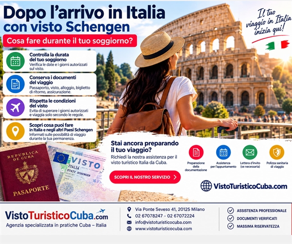 Cosa fare dopo l'arrivo da Cuba - Italia con visto Schengen?